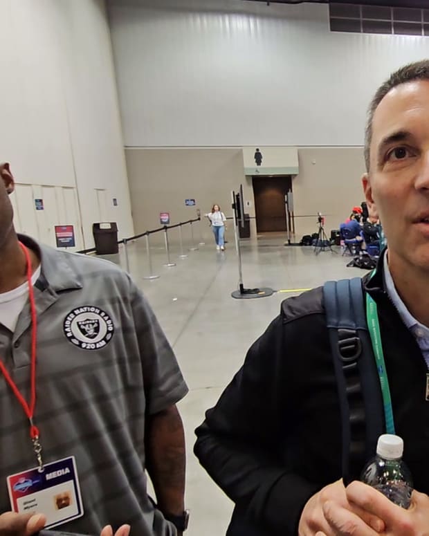 Las Vegas Raiders GM Tom Telesco 2024 NFL Combine Off Podium